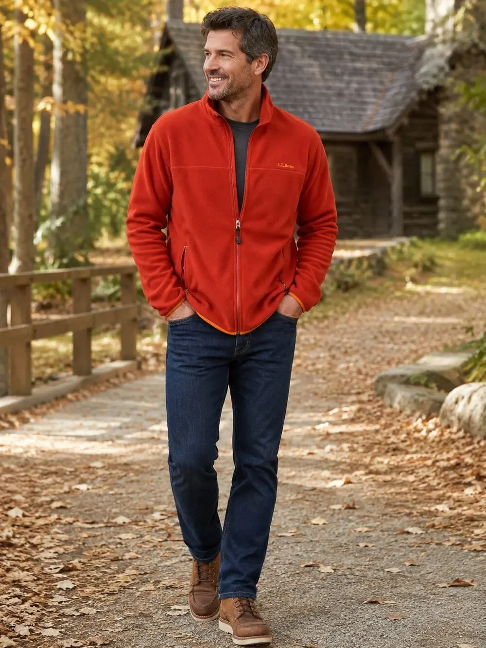 L.L.Bean Men’s Small Full Zip Fleece Jacket Burnt Orange Outdoor Fall